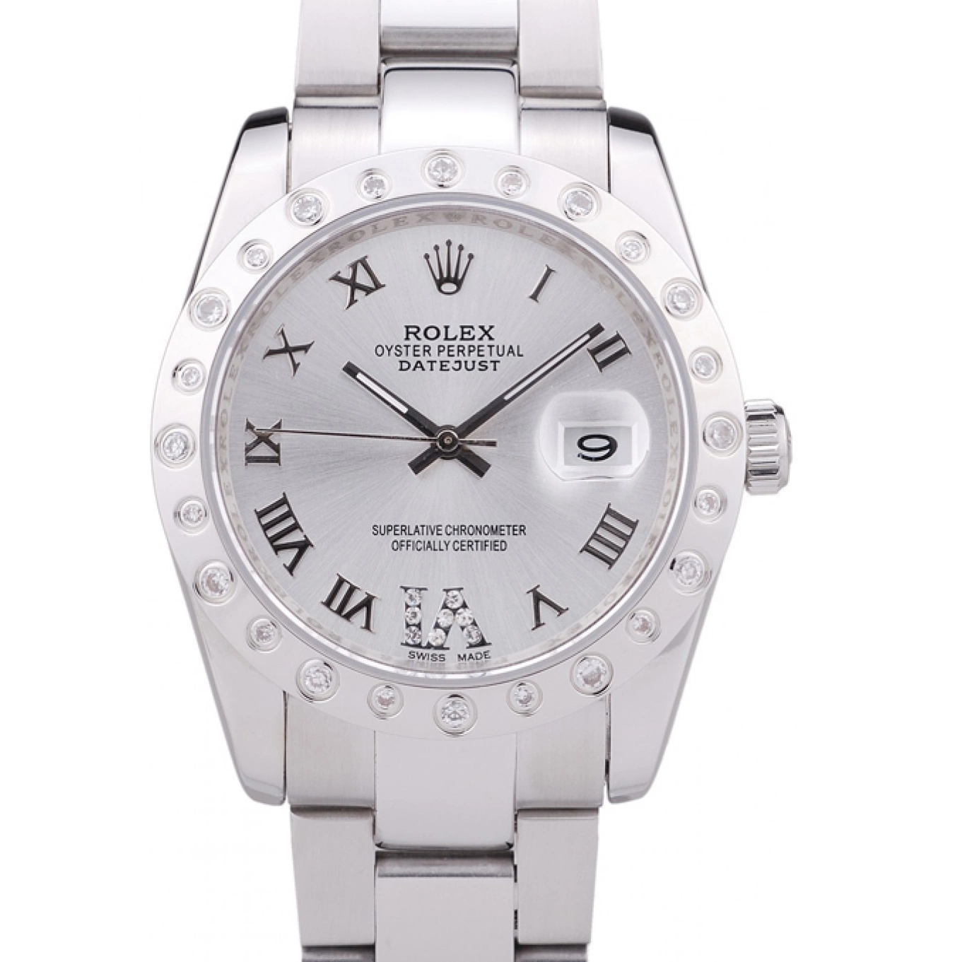 Aaa replica watch Bezel Dial Rolex 7468 Diamond Datejust Silver 0805